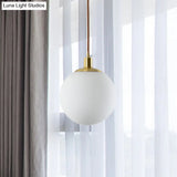 Milky Glass Ball Pendant Light: Modern Led Ceiling Lamp In Brass (6’/8’/10’ Wide)