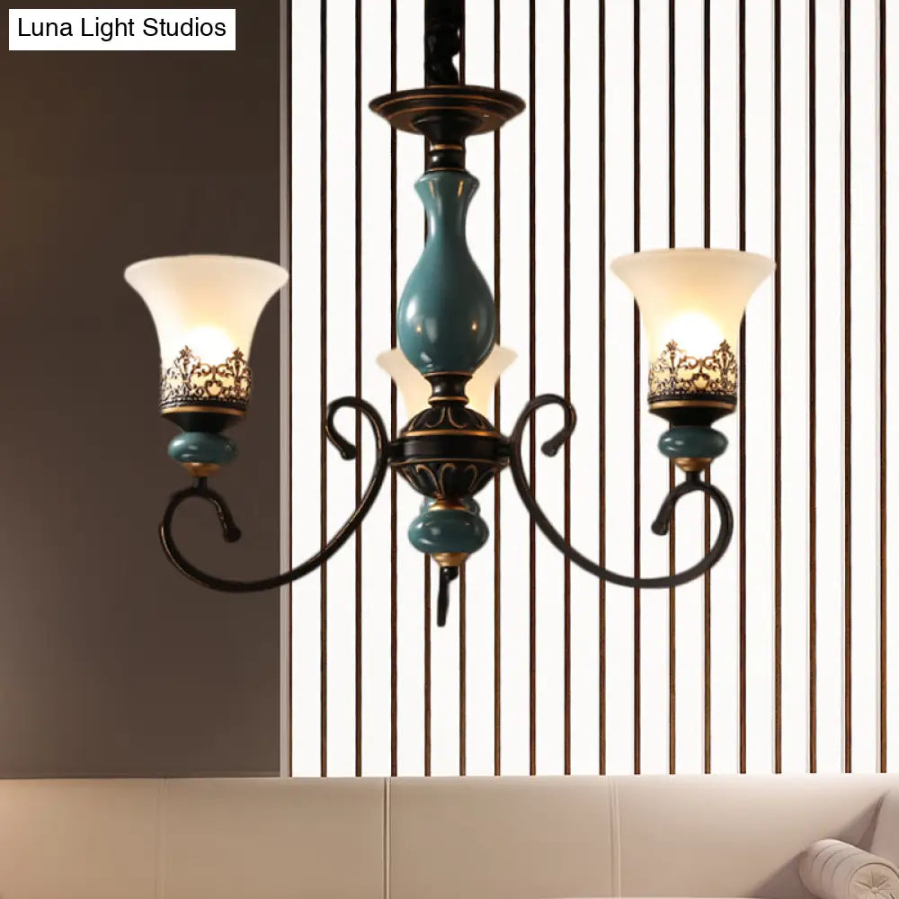 Milky Glass Bell Shade Pendant Light In Rustic Blue - 3/5/6-Head Chandelier For Unique Lighting