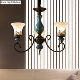 Milky Glass Bell Shade Pendant Light In Rustic Blue - 3/5/6-Head Chandelier For Unique Lighting
