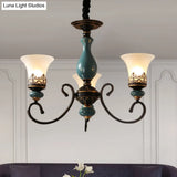 Milky Glass Bell Shade Pendant Light In Rustic Blue - 3/5/6-Head Chandelier For Unique Lighting