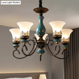 Milky Glass Bell Shade Pendant Light In Rustic Blue - 3/5/6-Head Chandelier For Unique Lighting