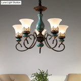 Milky Glass Bell Shade Pendant Light In Rustic Blue - 3/5/6-Head Chandelier For Unique Lighting