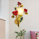 Milky Glass Blossom Wall Sconce Lamp With Yellow 1/2 Heads & Rose Decor - Country Lighting 1 /