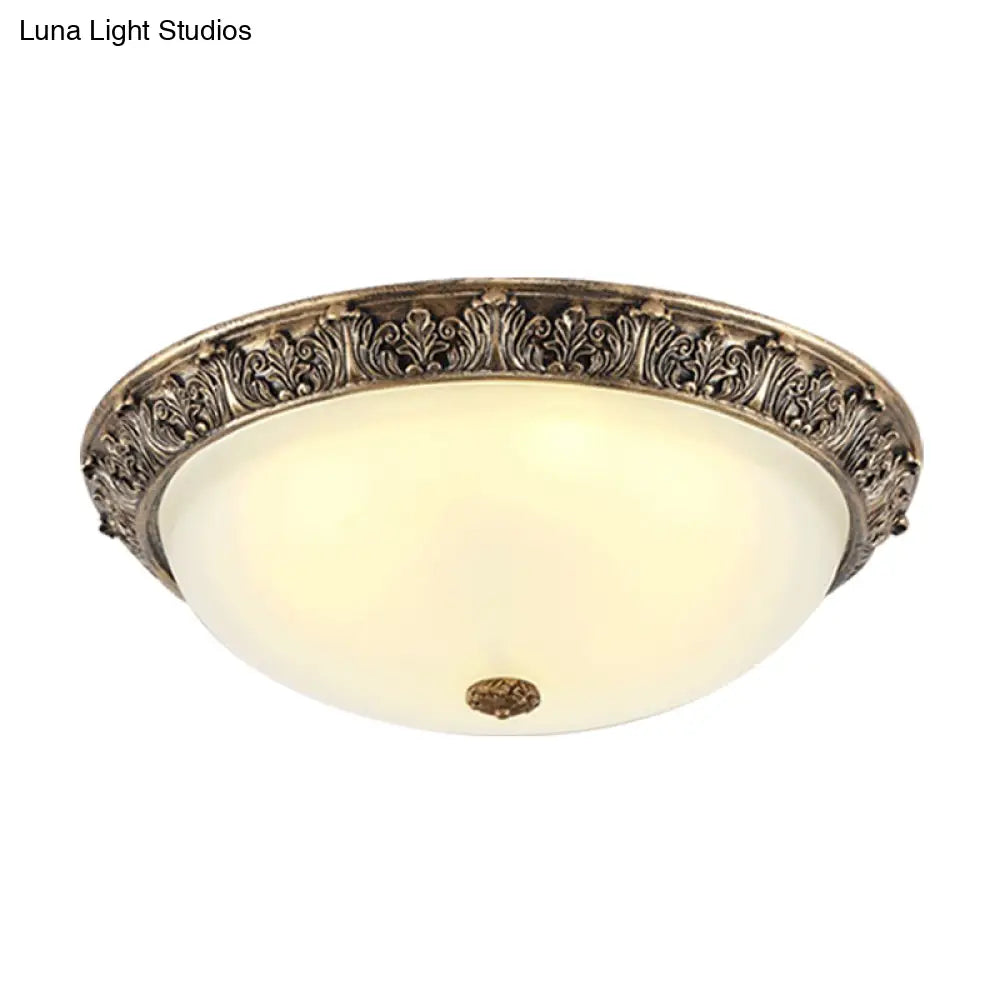 Milky Glass Ceiling Mount With White/Golden Bronze Flush Light And 2 - Bulbs For Countryside Homes
