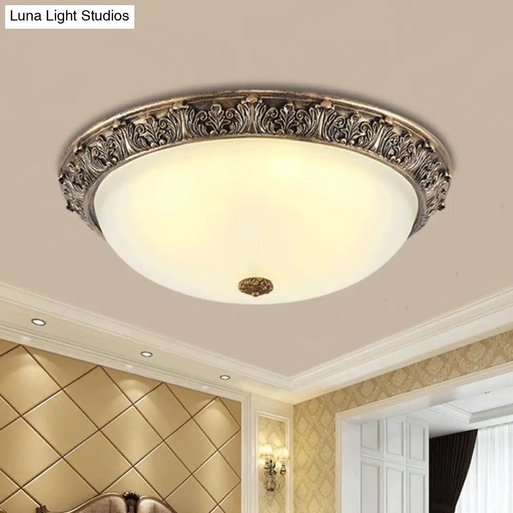Milky Glass Ceiling Mount With White/Golden Bronze Flush Light And 2 - Bulbs For Countryside Homes