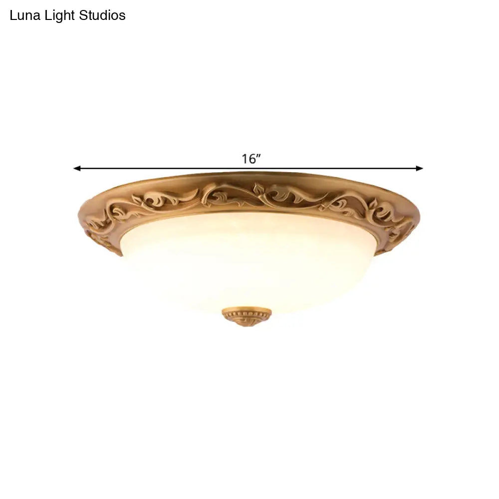 Milky Glass Led Dome Ceiling Light In Retro Style For Drawing Room - 12’/16’/19.5’ W