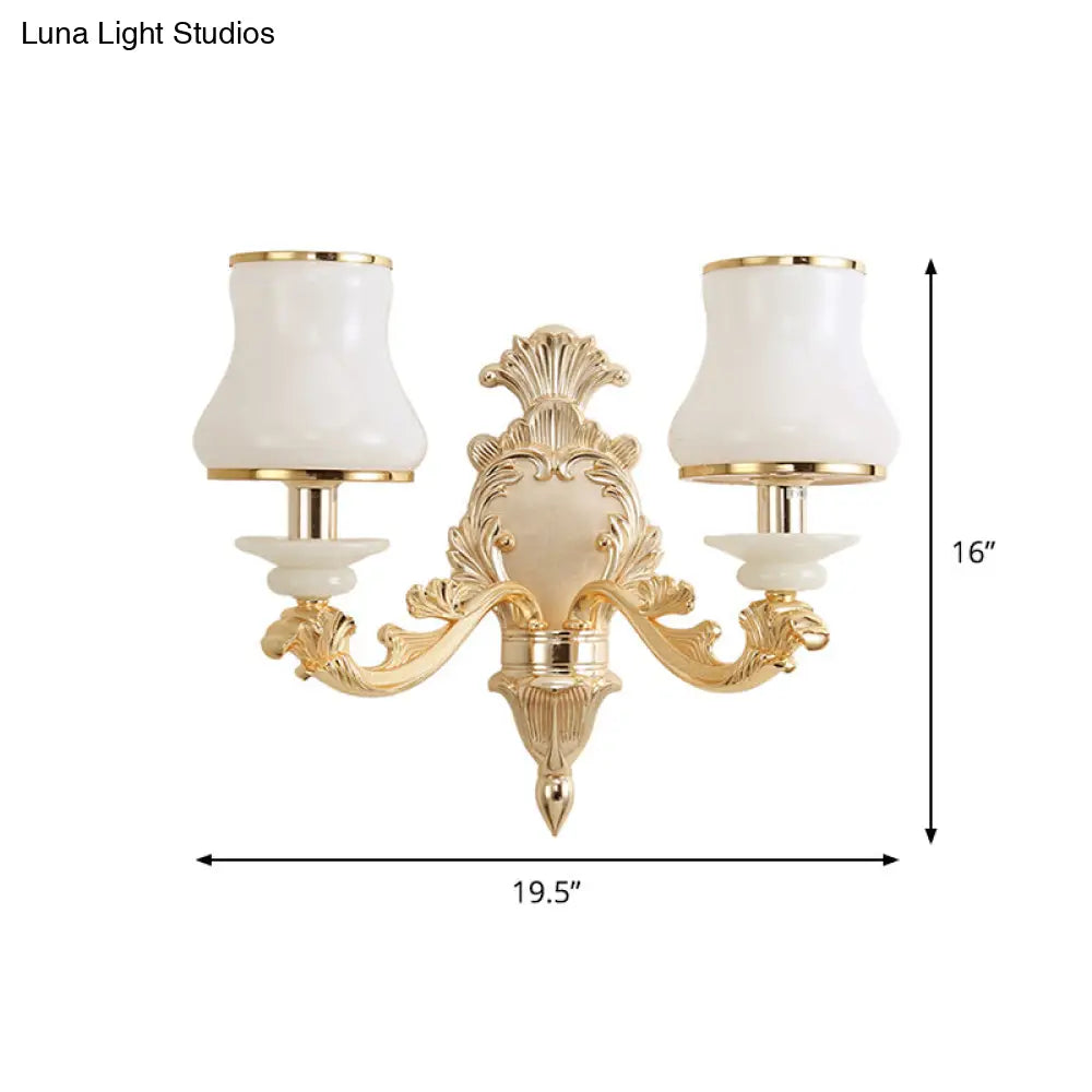 Milky Glass Wall Sconce In Classic Jar Shape With Yellow Mount