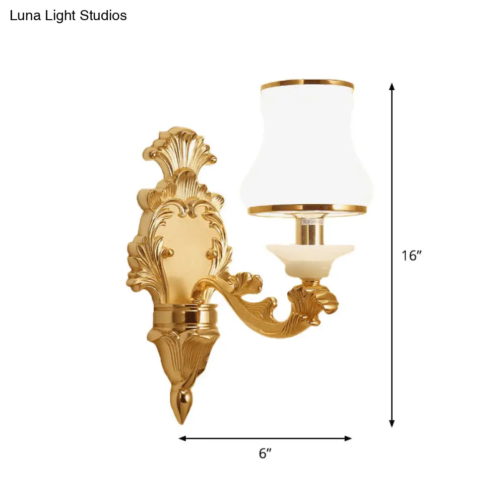 Milky Glass Wall Sconce In Classic Jar Shape With Yellow Mount