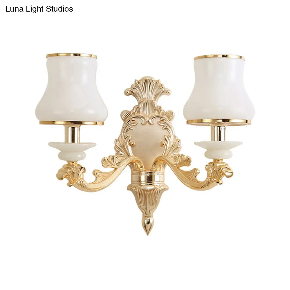 Milky Glass Wall Sconce In Classic Jar Shape With Yellow Mount