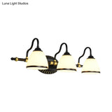Milky Glass Wall Sconce With Black Metal Arm - 2/3 Bulb Vanity Fixture