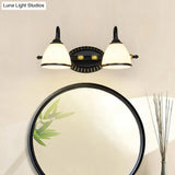 Milky Glass Wall Sconce With Black Metal Arm - 2/3 Bulb Vanity Fixture