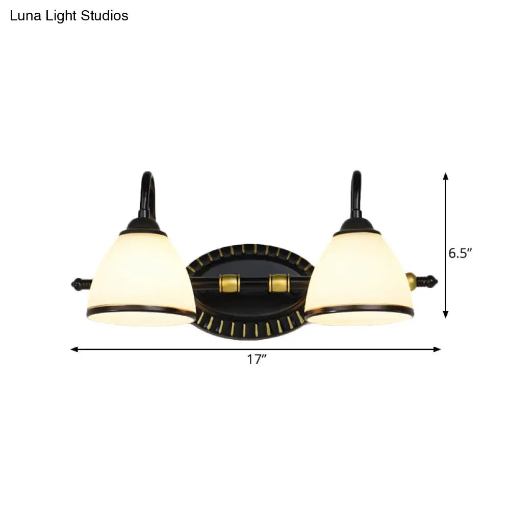 Milky Glass Wall Sconce With Black Metal Arm - 2/3 Bulb Vanity Fixture