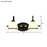 Milky Glass Wall Sconce With Black Metal Arm - 2/3 Bulb Vanity Fixture