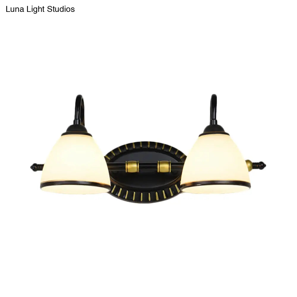 Milky Glass Wall Sconce With Black Metal Arm - 2/3 Bulb Vanity Fixture