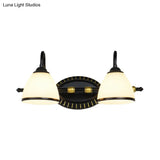 Milky Glass Wall Sconce With Black Metal Arm - 2/3 Bulb Vanity Fixture