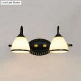 Milky Glass Wall Sconce With Black Metal Arm - 2/3 Bulb Vanity Fixture
