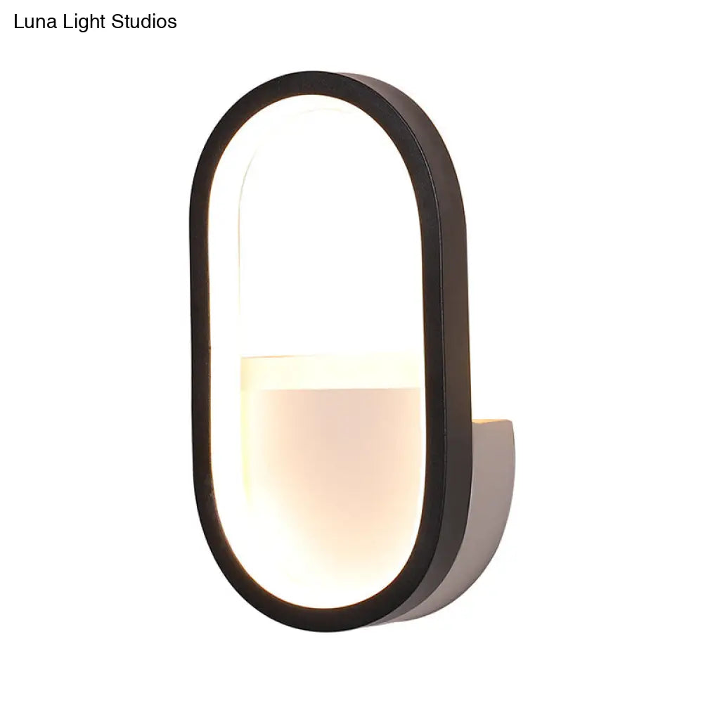 Mini Aluminum Ellipse Led Wall Lamp In Simplicity White/Black - Warm/White Light