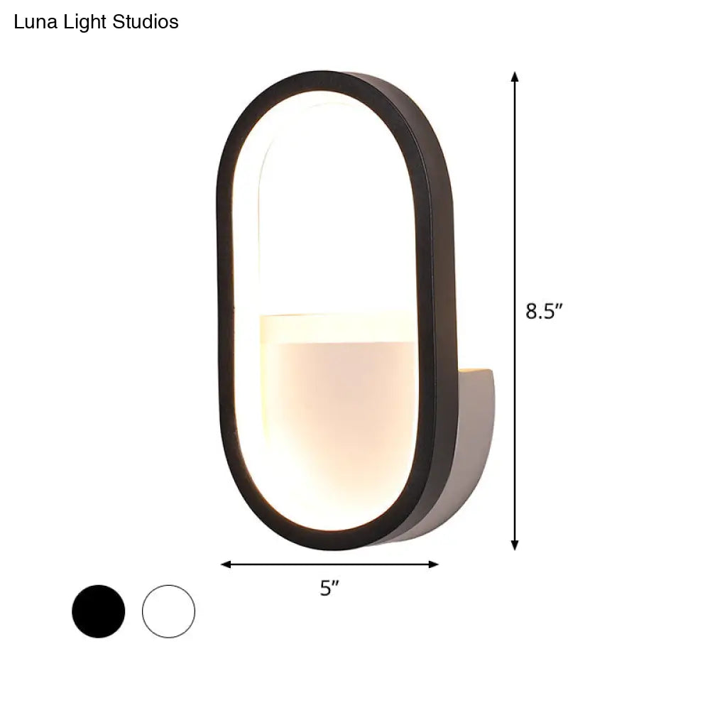 Mini Aluminum Ellipse Led Wall Lamp In Simplicity White/Black - Warm/White Light
