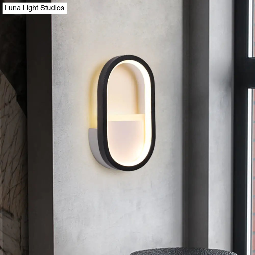 Mini Aluminum Ellipse Led Wall Lamp In Simplicity White/Black - Warm/White Light