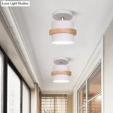 Mini Barrel Corridor Iron Ceiling Lamp With Rotating Feature - 1 Bulb Macaron Grey/Green/White Wood