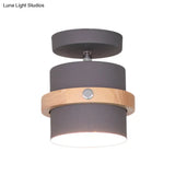 Mini Barrel Corridor Iron Ceiling Lamp With Rotating Feature - 1 Bulb Macaron Grey/Green/White Wood