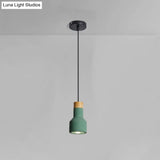 Mini Cement Macaron Pendant Light For Kitchen Bar - Single Green/Grey/Blue With Wood Pendulum