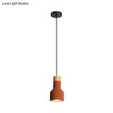 Mini Cement Macaron Pendant Light For Kitchen Bar - Single Green/Grey/Blue With Wood Pendulum