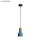 Mini Cement Macaron Pendant Light For Kitchen Bar - Single Green/Grey/Blue With Wood Pendulum