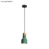 Mini Cement Macaron Pendant Light For Kitchen Bar - Single Green/Grey/Blue With Wood Pendulum