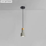 Mini Cement Macaron Pendant Light For Kitchen Bar - Single Green/Grey/Blue With Wood Pendulum