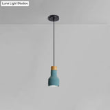 Mini Cement Macaron Pendant Light For Kitchen Bar - Single Green/Grey/Blue With Wood Pendulum
