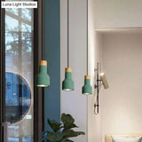Mini Cement Macaron Pendant Light For Kitchen Bar - Single Green/Grey/Blue With Wood Pendulum