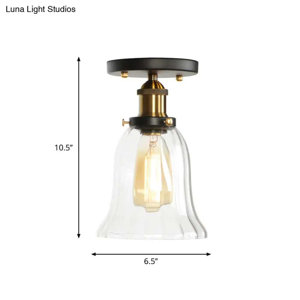 Mini Corridor Semi Flush Light Farmhouse Globe/Pear Ceiling Lamp – Clear Ribbed Glass Black &