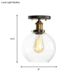 Mini Corridor Semi Flush Light Farmhouse Globe/Pear Ceiling Lamp – Clear Ribbed Glass Black &