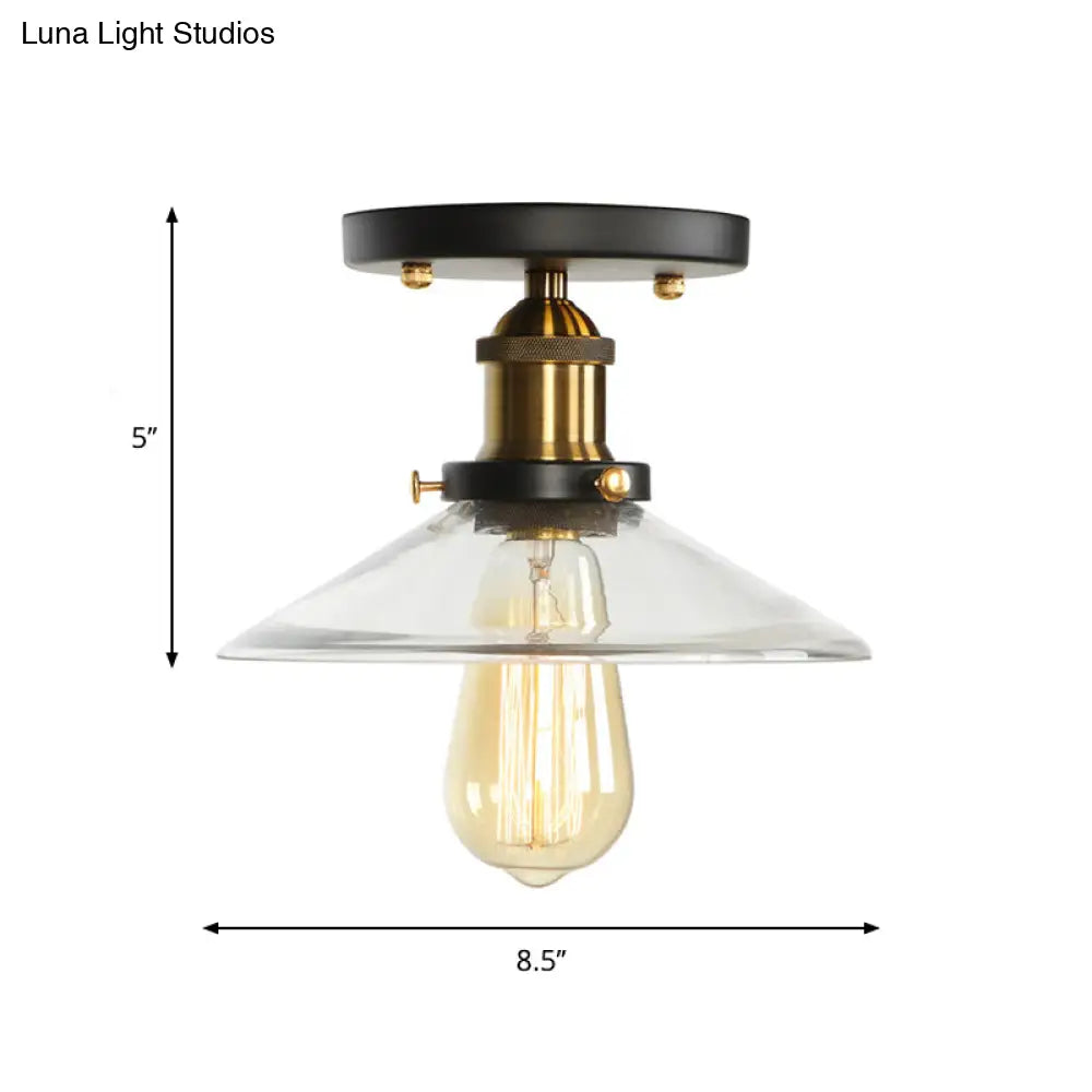 Mini Corridor Semi Flush Light Farmhouse Globe/Pear Ceiling Lamp – Clear Ribbed Glass Black &