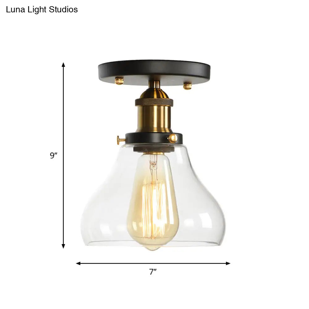 Mini Corridor Semi Flush Light Farmhouse Globe/Pear Ceiling Lamp – Clear Ribbed Glass Black &