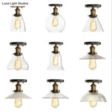 Mini Corridor Semi Flush Light Farmhouse Globe/Pear Ceiling Lamp – Clear Ribbed Glass Black &