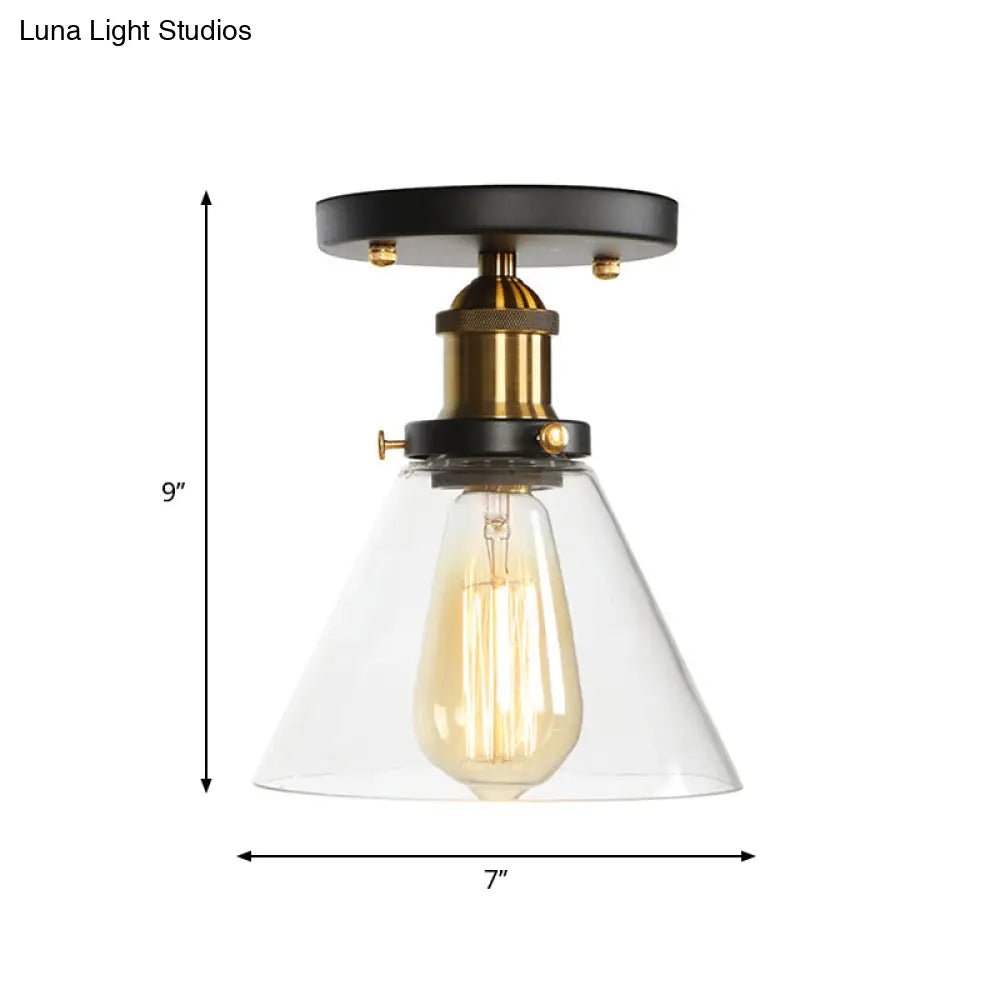 Mini Corridor Semi Flush Light Farmhouse Globe/Pear Ceiling Lamp – Clear Ribbed Glass Black &