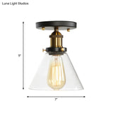 Mini Corridor Semi Flush Light Farmhouse Globe/Pear Ceiling Lamp – Clear Ribbed Glass Black &