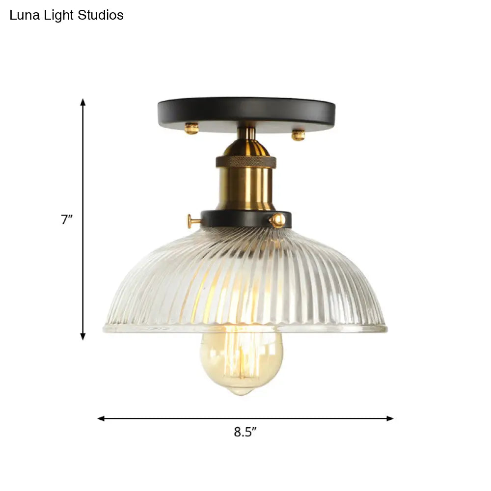 Mini Corridor Semi Flush Light Farmhouse Globe/Pear Ceiling Lamp – Clear Ribbed Glass Black &