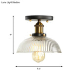 Mini Corridor Semi Flush Light Farmhouse Globe/Pear Ceiling Lamp – Clear Ribbed Glass Black &
