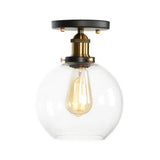 Mini Corridor Semi Flush Light Farmhouse Globe/Pear Ceiling Lamp – Clear Ribbed Glass Black &