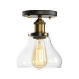 Mini Corridor Semi Flush Light Farmhouse Globe/Pear Ceiling Lamp – Clear Ribbed Glass Black &
