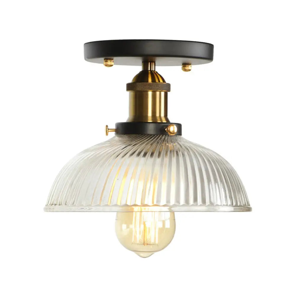 Mini Corridor Semi Flush Light Farmhouse Globe/Pear Ceiling Lamp – Clear Ribbed Glass Black &