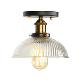 Mini Corridor Semi Flush Light Farmhouse Globe/Pear Ceiling Lamp – Clear Ribbed Glass Black &