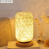 Mini Nightstand Lamp - Roped Oblong Design In Macaron Beige/Blue/Brown With Usb Charging Led Light