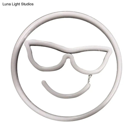 Mini Usb-Powered Led Smiley Nightstand Light - Contemporary White Plastic Wall Lamp