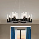 Minimal 6-Light Black Crystal Candelabra Chandelier: Elegant Hanging Lamp For Dining Room