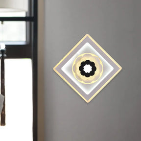 Minimal Acrylic Rhombus Led Wall Sconce Light With Bloom Pattern (White/Black) For Study Rooms White