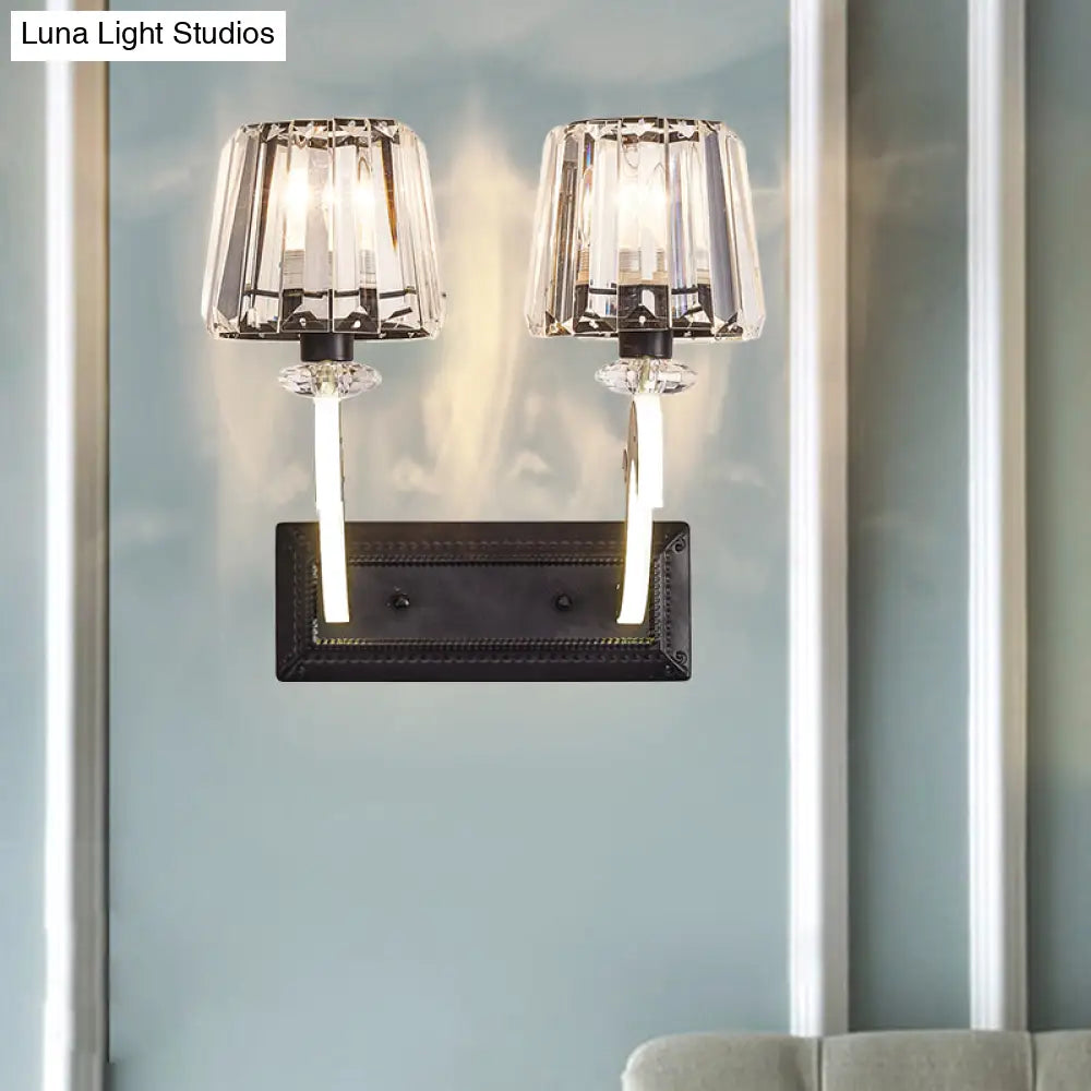 Minimal Black Crystal Wall Lamp With Cone Shade And Mount For Bedroom